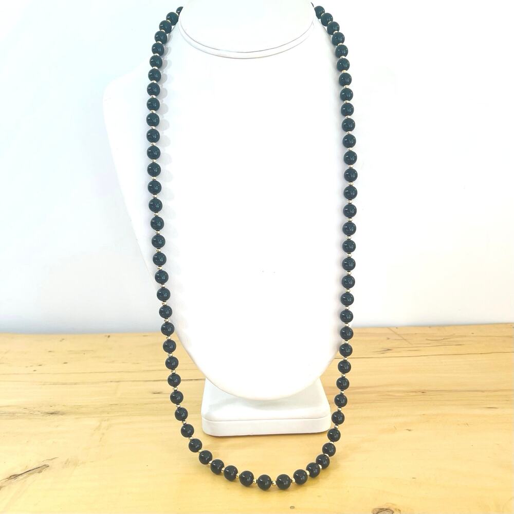 Vtg MONET Glossy Jet Black Beaded Gold T Station Spacers Beads 70s / 80s